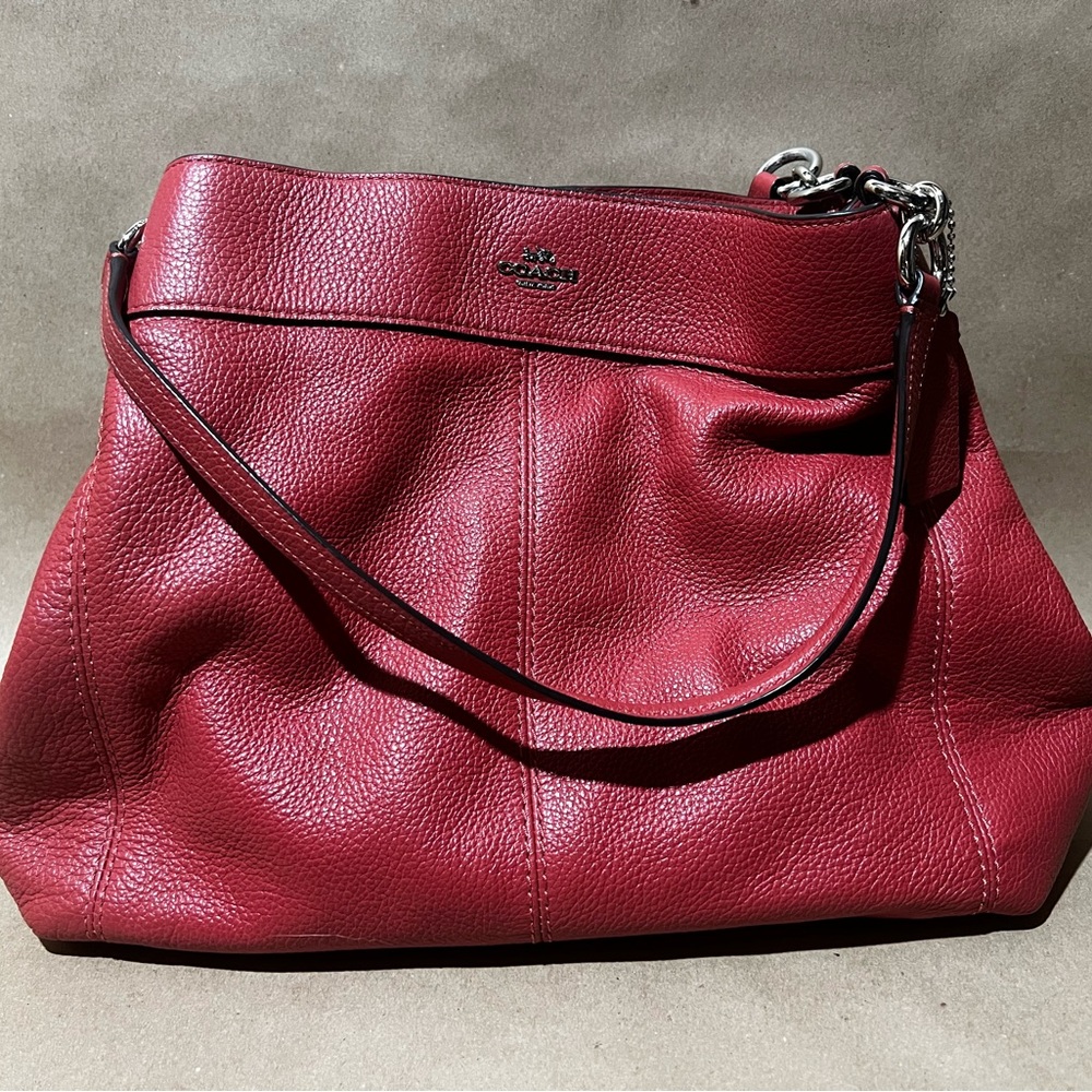 Coach Pebbled Leather Shoulder Tote in Dusty Red - Picture 2 of 10